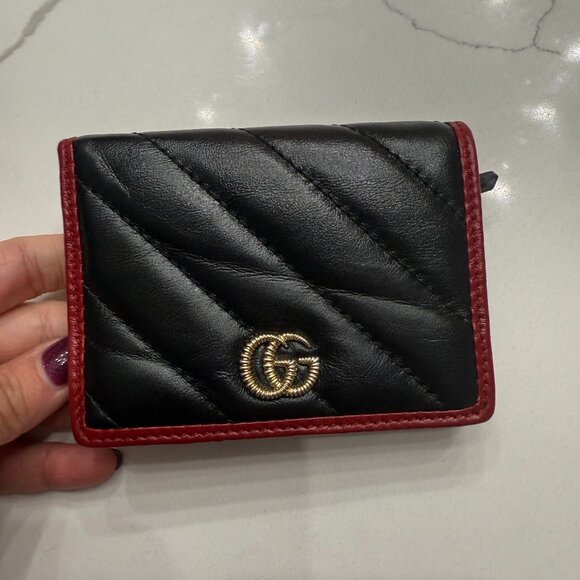 GUCCI GG Marmont  Black Red Leather - Bifold Wallet - Picture 1 of 7